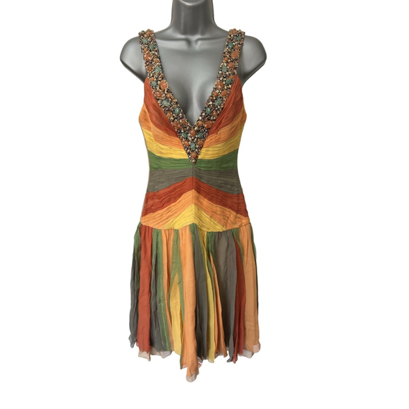 Mandalay Dresses & Skirts - NWT Mandalay 100% Silk Mylticolored Midi Dress w/Gemstone&Beaded embellishment 4